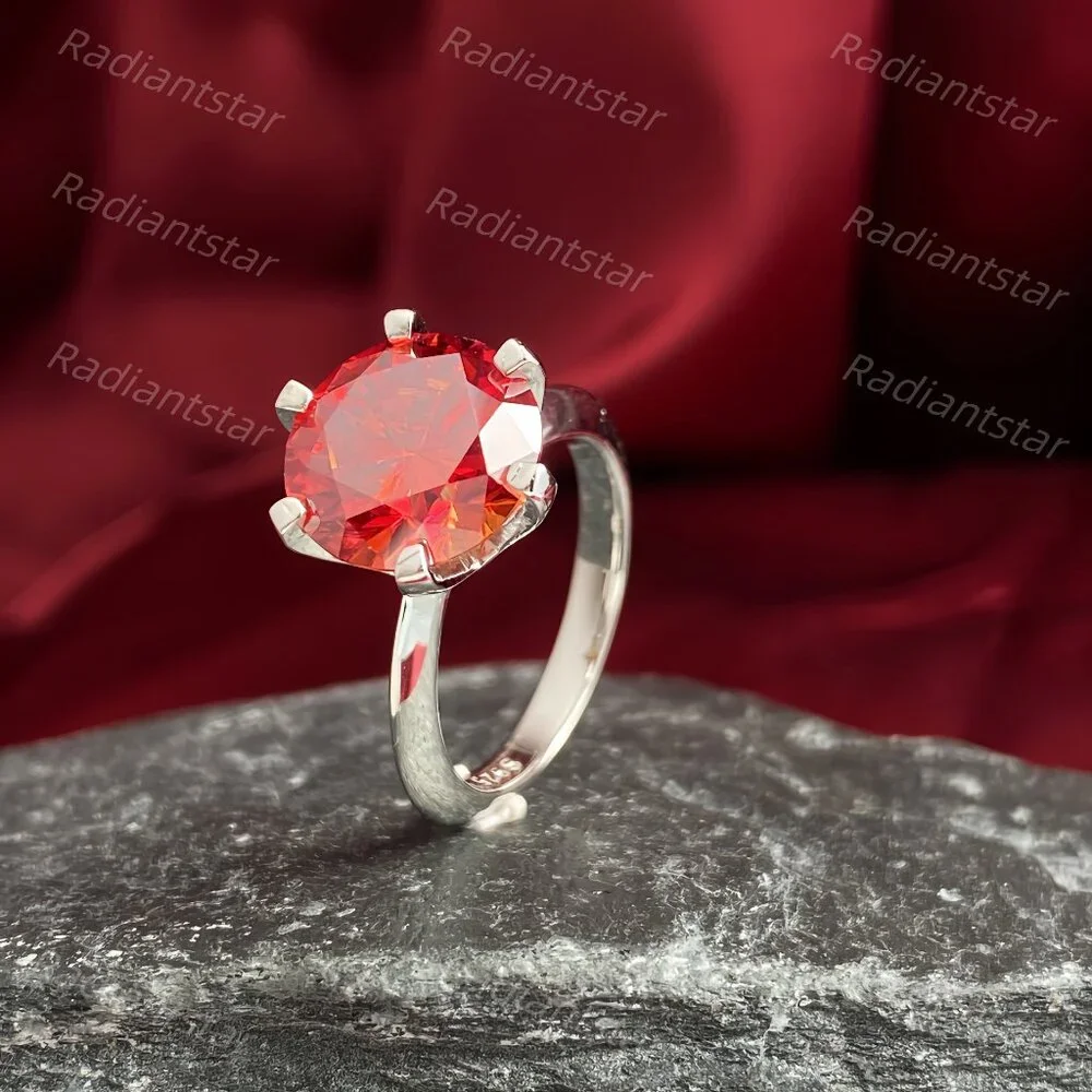 NEW Certified 5 ct. t.w. Garnet Red Moissanite Solitaire 6 Prong Ring